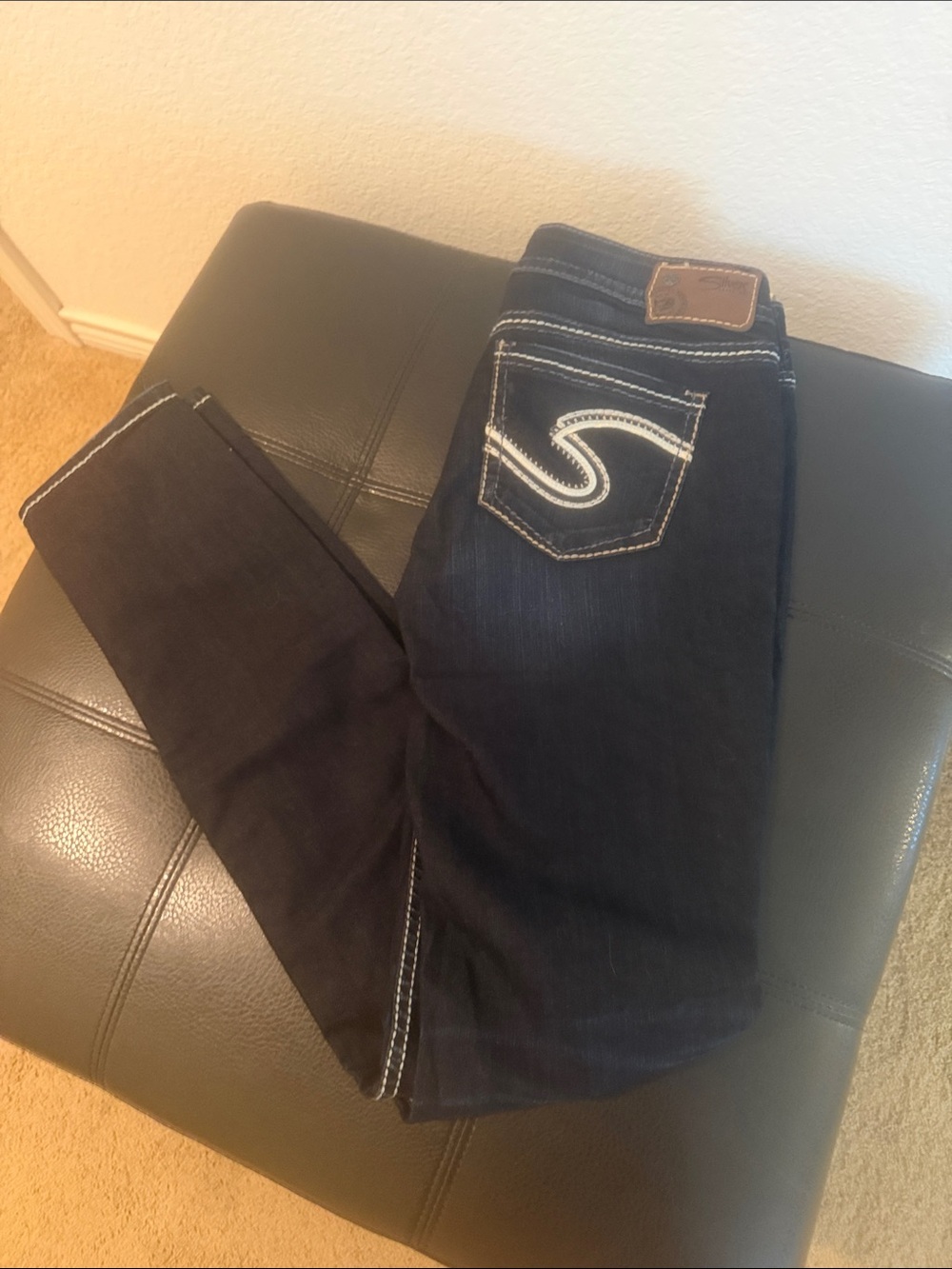 Silver Jeans Co. Dark Indigo Skinny Jeans with White Stitching